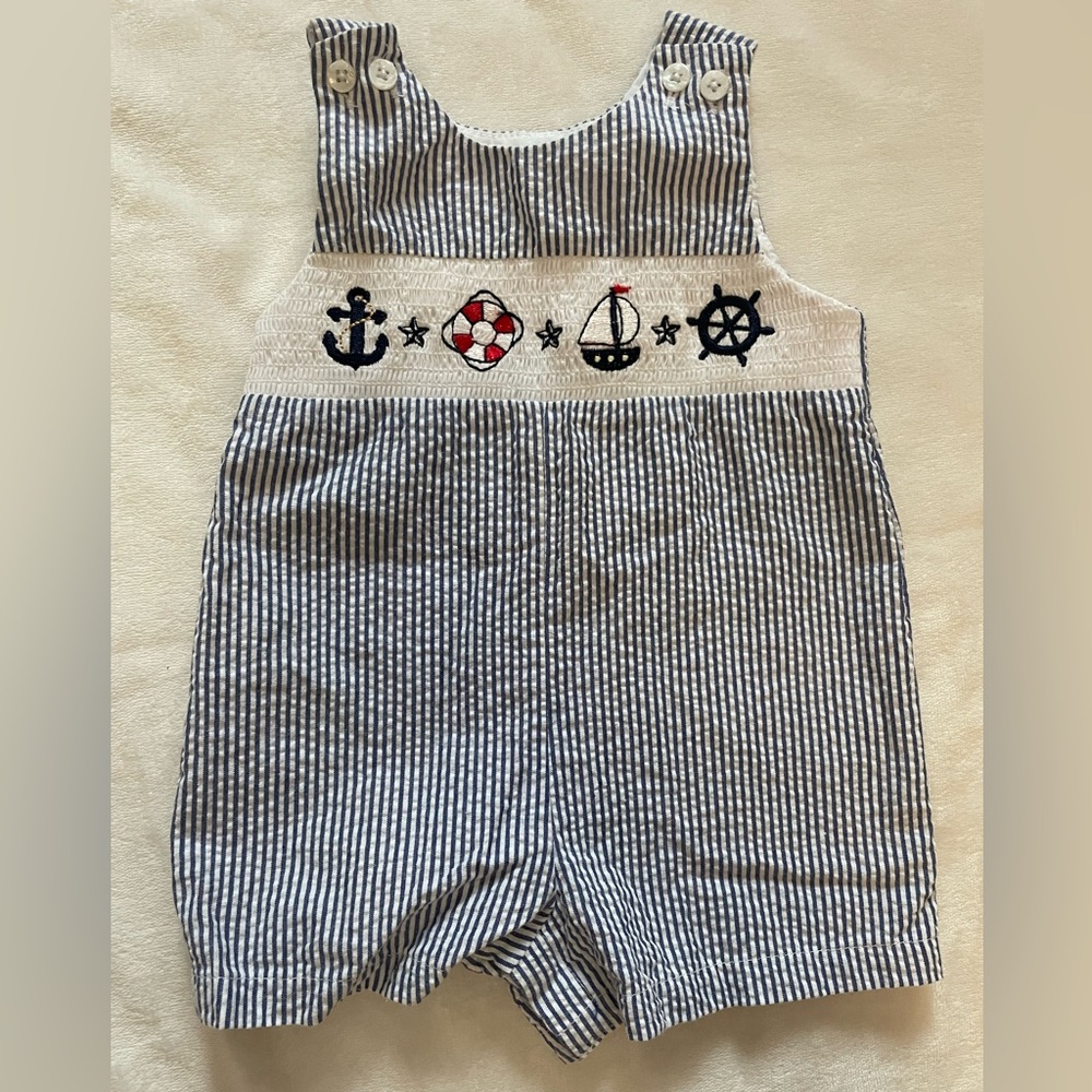 Good Lad Blue and White Stripe‎ Seersucker Nautical Baby Jumper